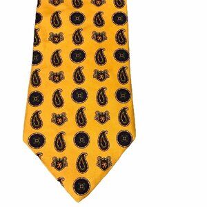 Tommy Hilfiger Neck Tie Gold Blue Logo Crest 100% Silk Made in Italy